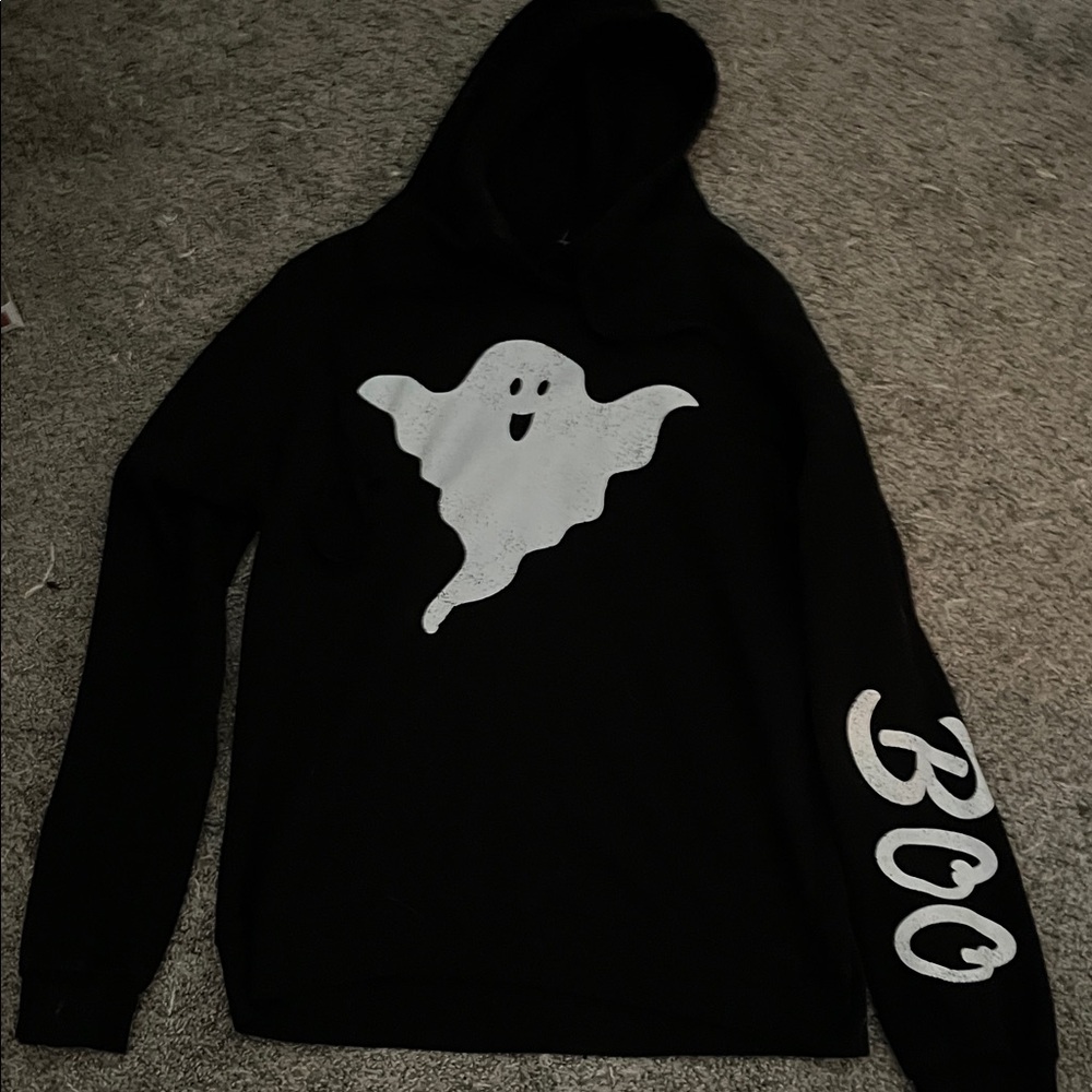 Black Hoodie with Ghost and Boo Design
